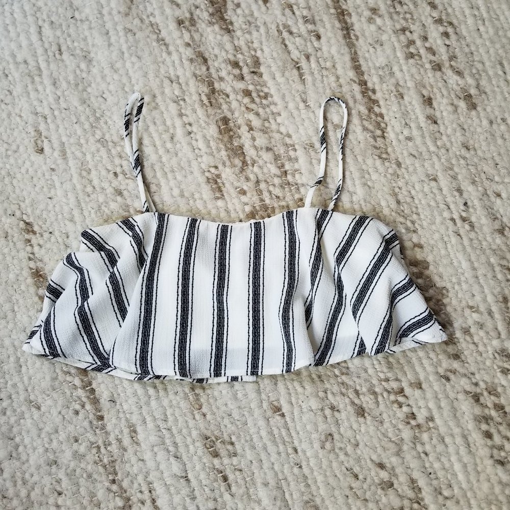 Blue Blush B&W Striped Flutter Crop Tank